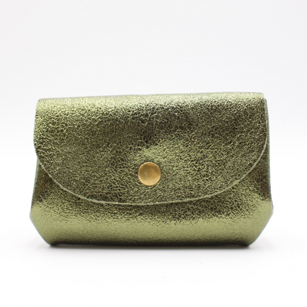Petit porte-monnaie cuir pailleté 3 poches