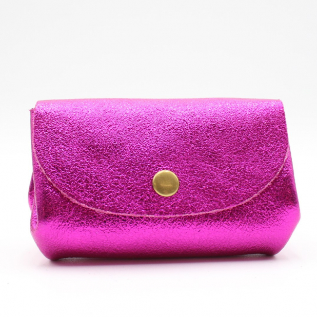 Petit porte-monnaie cuir pailleté 3 poches