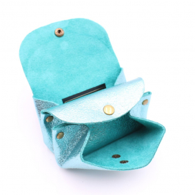 Petit porte-monnaie cuir pailleté 3 poches