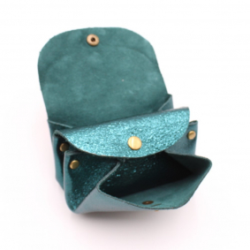 Petit porte-monnaie cuir pailleté 3 poches