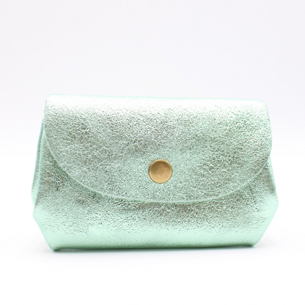 Petit porte-monnaie cuir pailleté 3 poches
