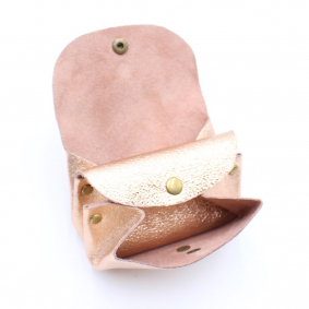 Petit porte-monnaie cuir pailleté 3 poches
