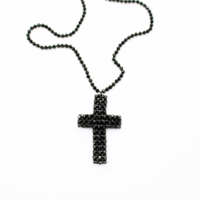 Sautoir croix en perles de cristal