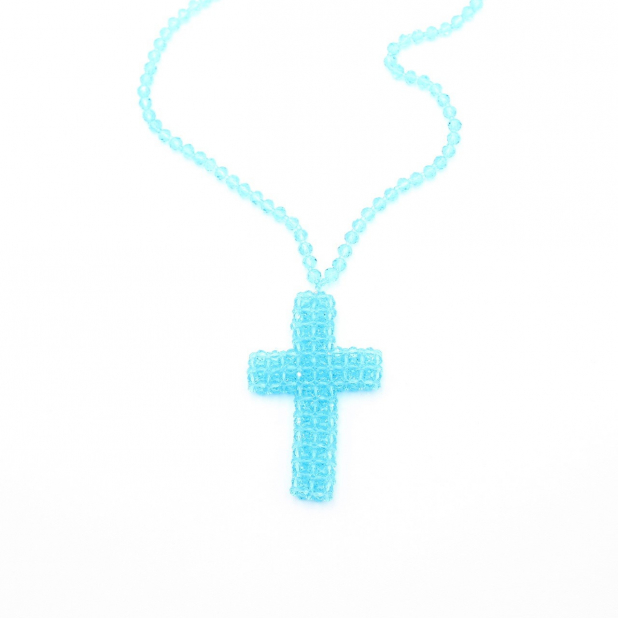 Sautoir croix en perles de cristal