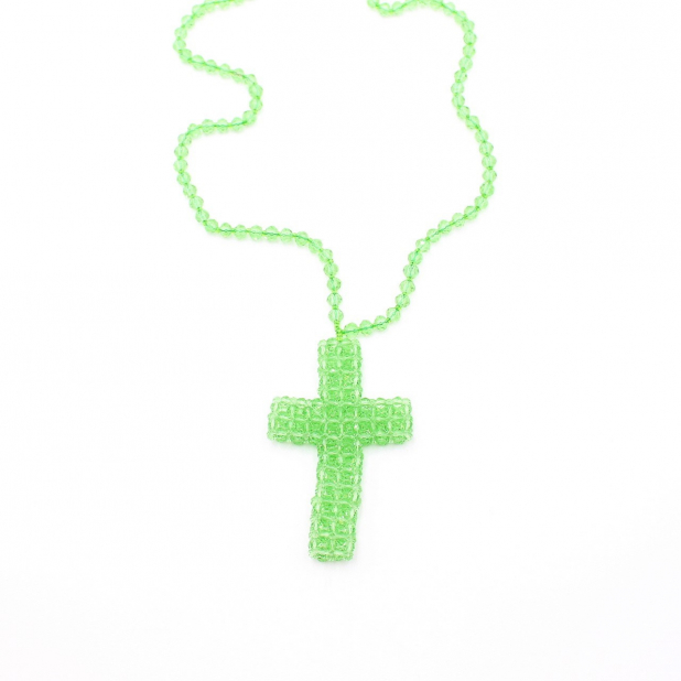 Sautoir croix en perles de cristal