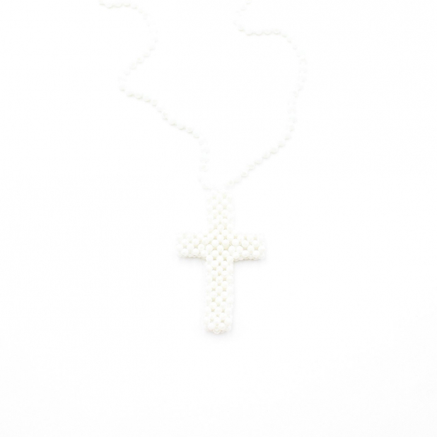 Sautoir croix en perles de cristal