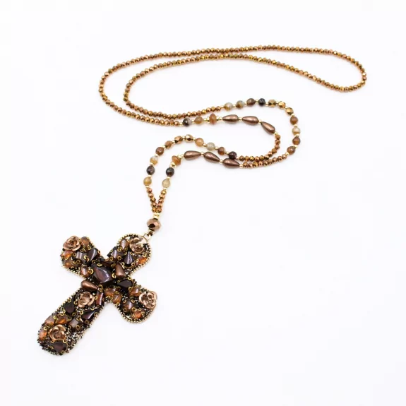 Sautoir en perles de cristal avec croix