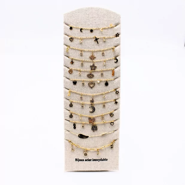 Pack de 12 bracelets acier avec pampilles