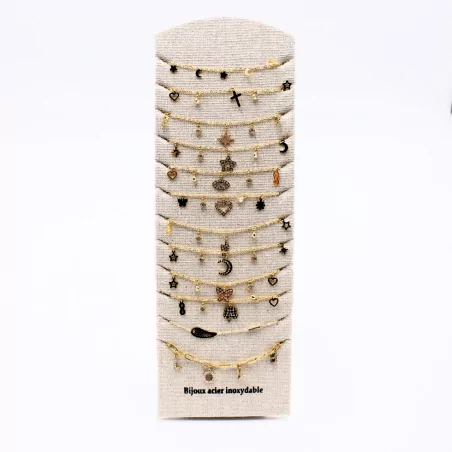 Pack de 12 bracelets acier avec pampilles