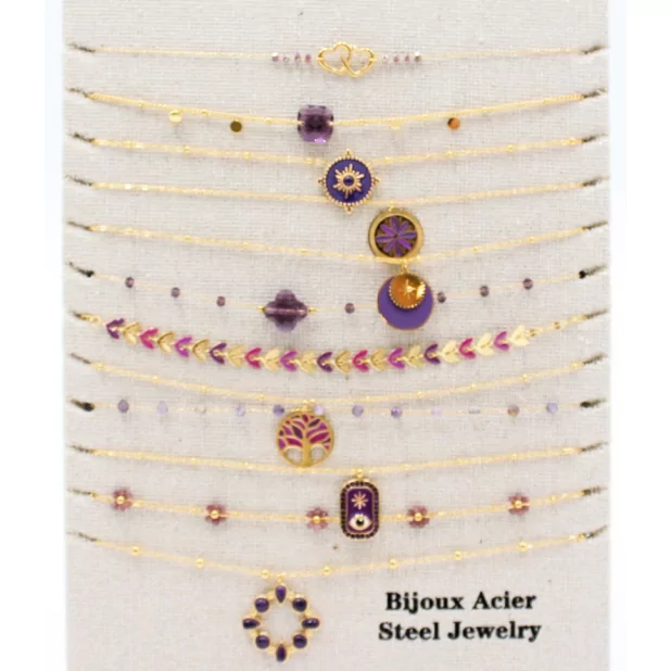 Pack 12 Colliers Acier Inoxydable - parme