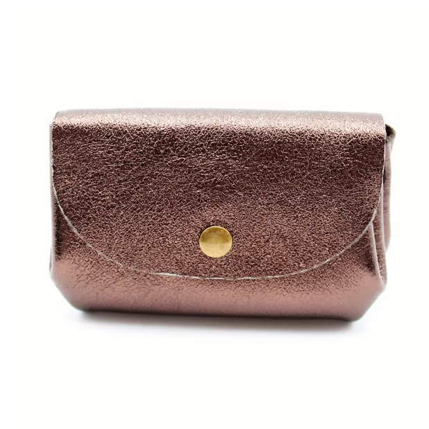 Petit porte-monnaie cuir pailleté 3 poches