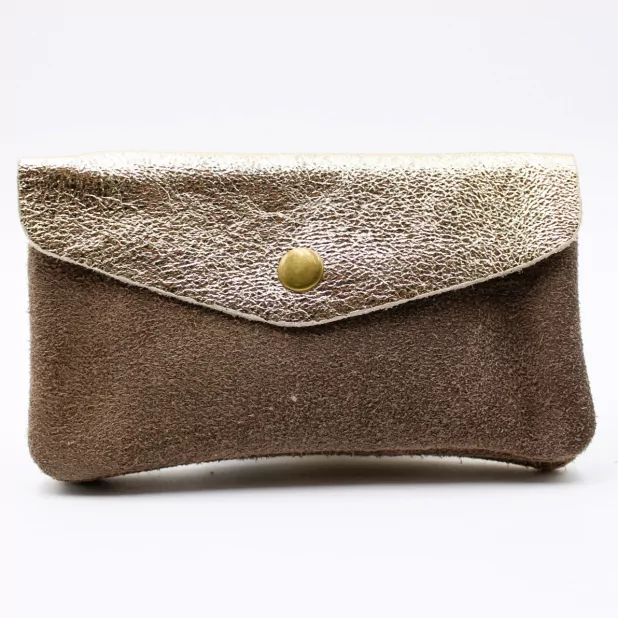 Porte monnaie cuir pailleté et peau